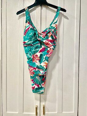 Kona Sol Tropical Hawaiian One Piece Swimsuit Size Tie Back Soft Cups L (12-14)